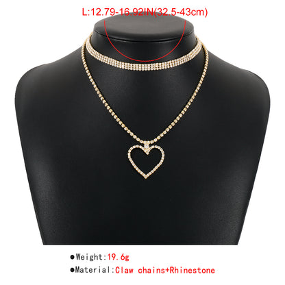 Fashion Heart Shape Claw Chain Inlay Rhinestones Women's Layered Necklaces 1 Set