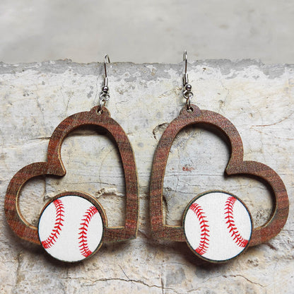 Sports Heart Shape Wood Null Printing Shape/pattern Women's Earrings