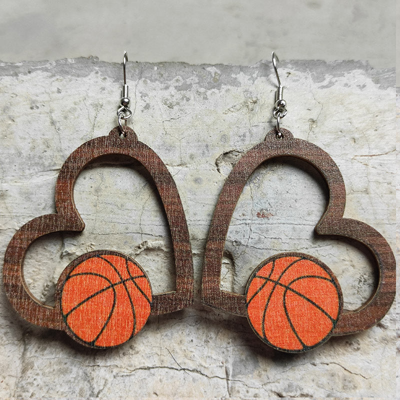 Sports Heart Shape Wood Null Printing Shape/pattern Women's Earrings