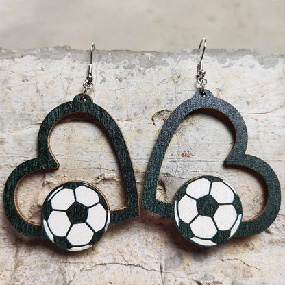 Sports Heart Shape Wood Null Printing Shape/pattern Women's Earrings