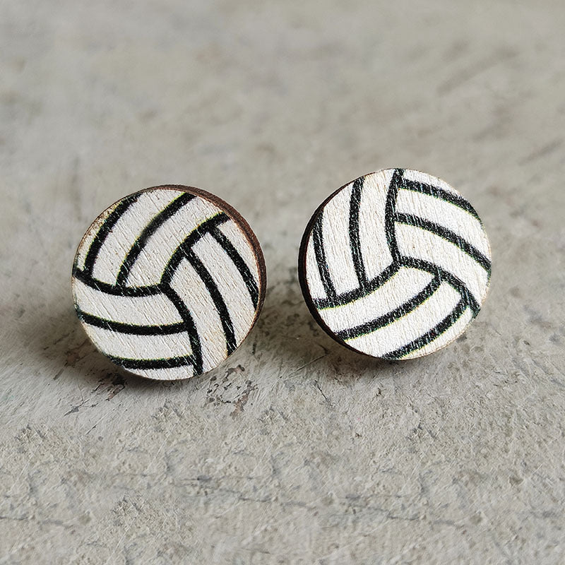 Original Design Basketball Football Wood Women's Ear Studs 1 Pair