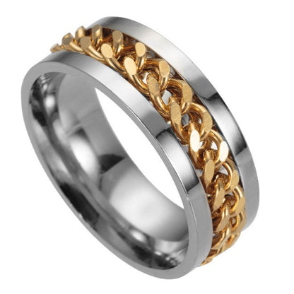 Simple Style Chains Print Titanium Steel Plating Rings 1 Piece