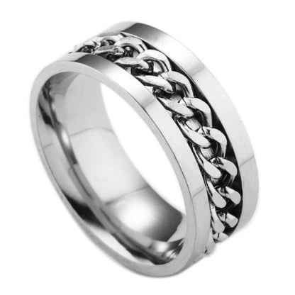 Simple Style Chains Print Titanium Steel Plating Rings 1 Piece