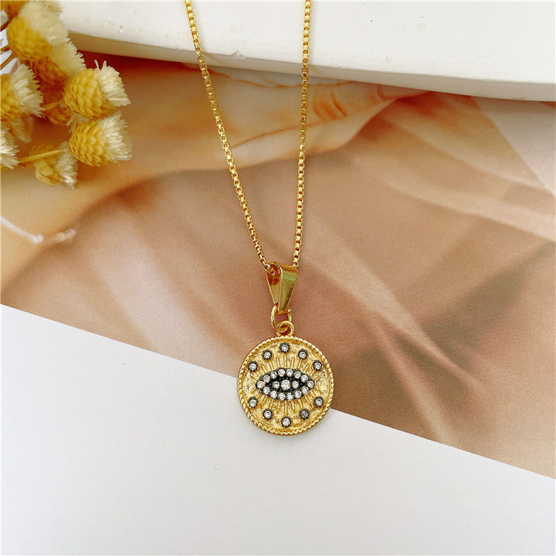 Ins Style Heart Shape Eye Flower Copper Gold Plated Null Shape/pattern Seiko Zircon Pendant Necklace