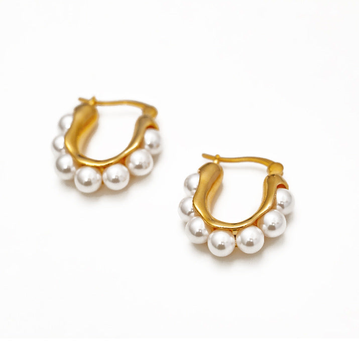 Vintage Style U Shape Titanium Steel Plating Artificial Pearls Earrings 1 Pair