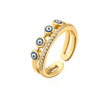 Fashion Devil's Eye Copper Enamel Inlay Zircon Open Ring 1 Piece