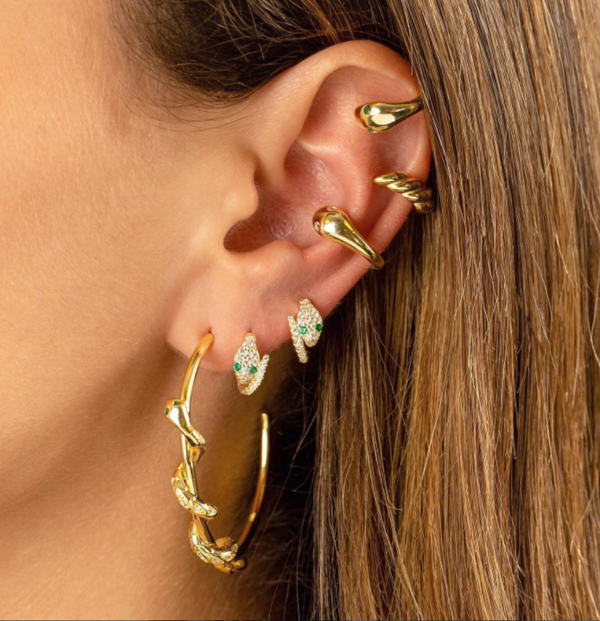 Simple Style Snake Copper Inlay Zircon Hoop Earrings