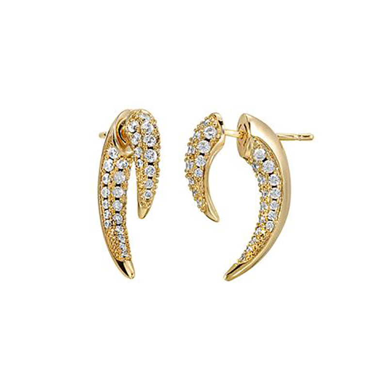 Simple Style Horns Copper Gold Plated Irregular Three-dimensional Zircon Ear Studs 1 Pair