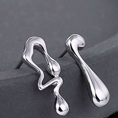 Simple Style Water Droplets Solid Color Silver Asymmetrical Plating Hollow Out Ear Studs 1 Pair