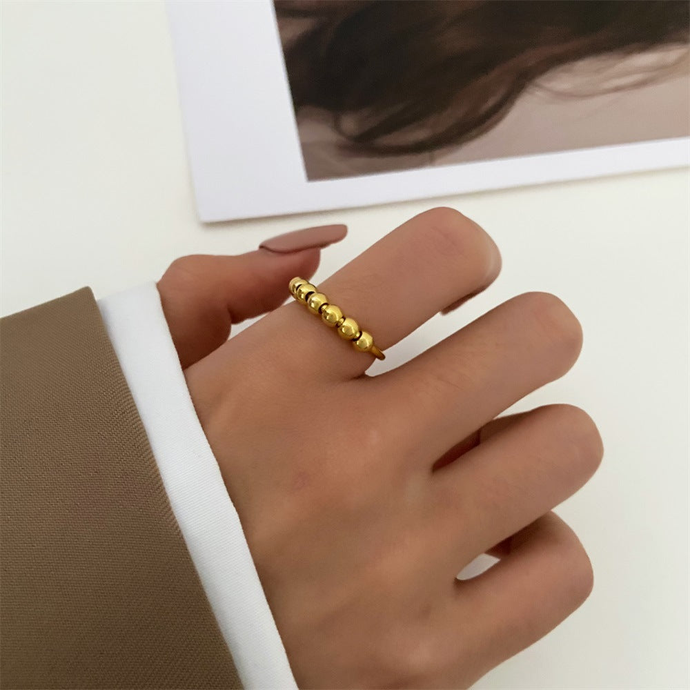 Simple Style Solid Color Stainless Steel Beaded Open Ring 1 Piece