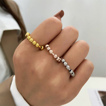 Simple Style Solid Color Stainless Steel Beaded Open Ring 1 Piece