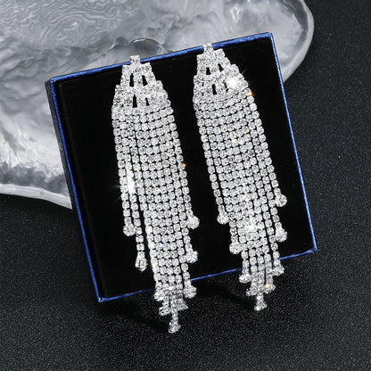 1 Pair Exaggerated Tassel Heart Shape Inlay Rhinestone Rhinestones Drop Earrings