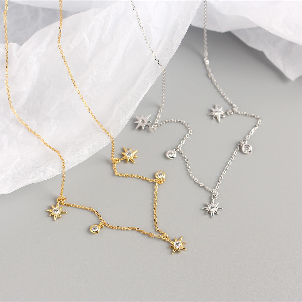 Yhn062 S925 Sterling Silver Geometric Star Design Sense Necklace Clavicle Chain