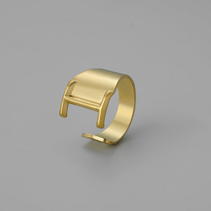 Ins Style Letter Titanium Steel Plating Open Ring