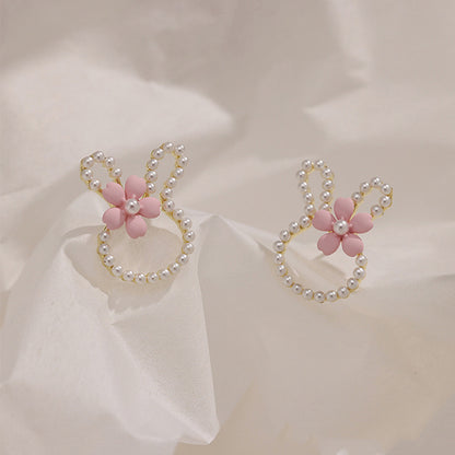 Sweet Rabbit Alloy Inlay Pearl Women's Ear Studs 1 Pair