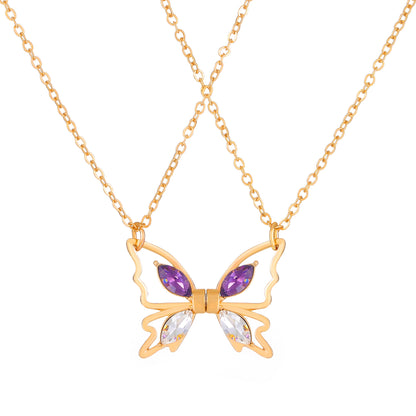 Lady Insect Butterfly Alloy Plating Inlay Zircon Women's Pendant Necklace