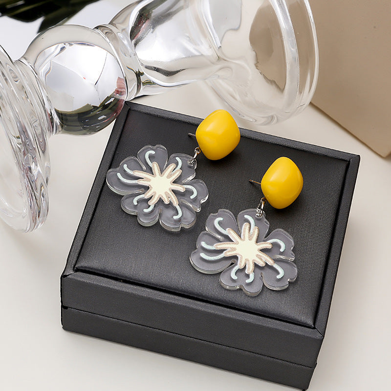 Simple Style Flower Snowflake Arylic Printing Women's Drop Earrings 1 Pair