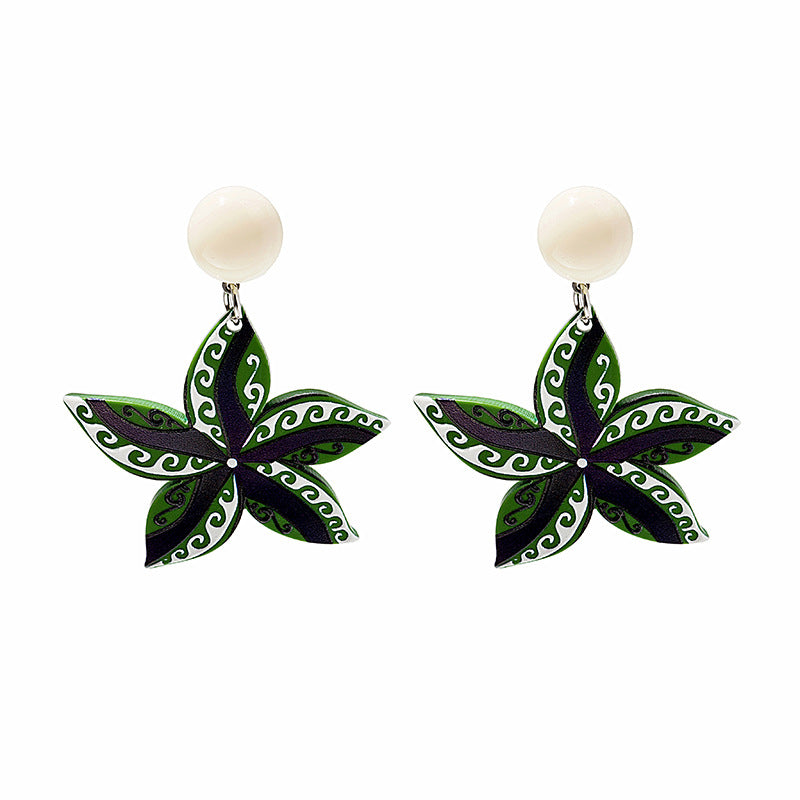 Simple Style Flower Snowflake Arylic Printing Women's Drop Earrings 1 Pair