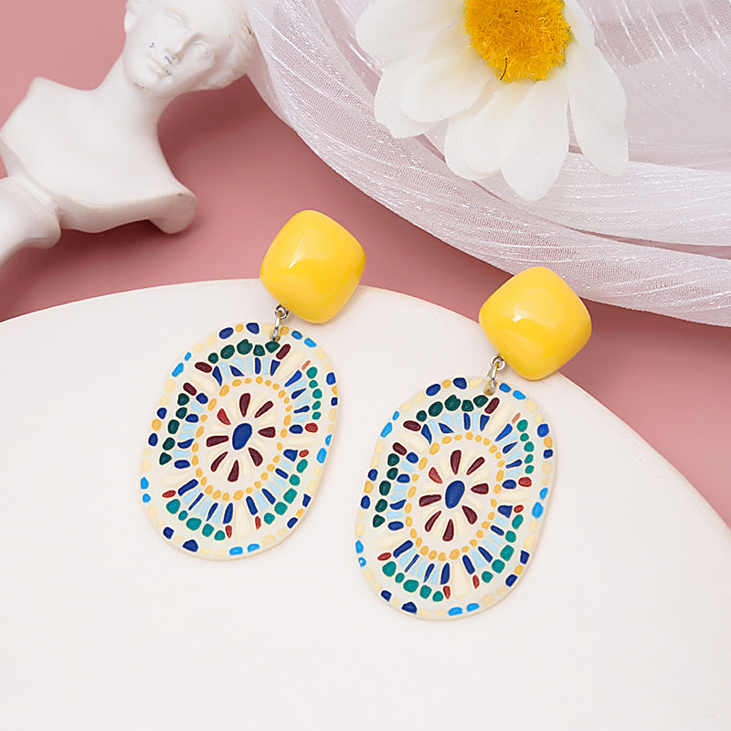 Simple Style Flower Snowflake Arylic Printing Women's Drop Earrings 1 Pair