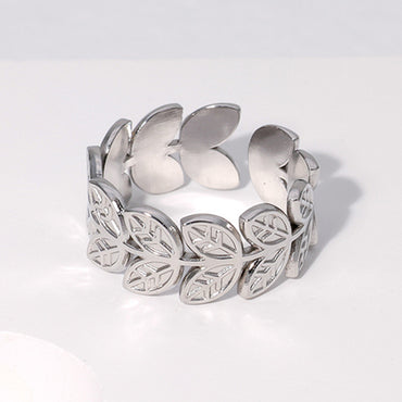 Fashion Leaf Stainless Steel Plating Open Ring