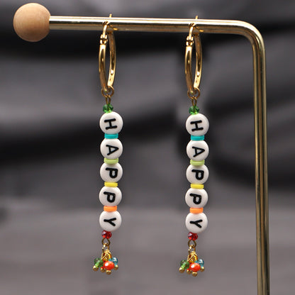 Fashion Letter Stainless Steel Arylic Artificial Crystal Beaded Drop Earrings 1 Pair