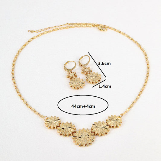 1 Set Retro Flower Copper Plating Unisex Earrings Necklace Jewelry Set