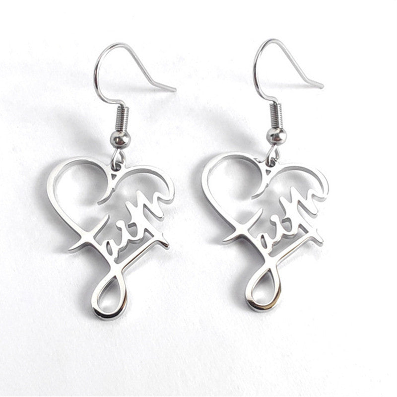 Retro Cross Heart Shape Titanium Steel Plating Drop Earrings 1 Pair