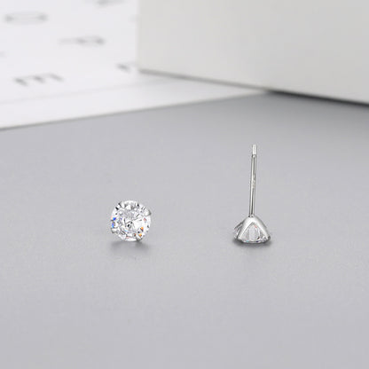 Simple Style Geometric Sterling Silver Zircon Ear Studs 1 Pair