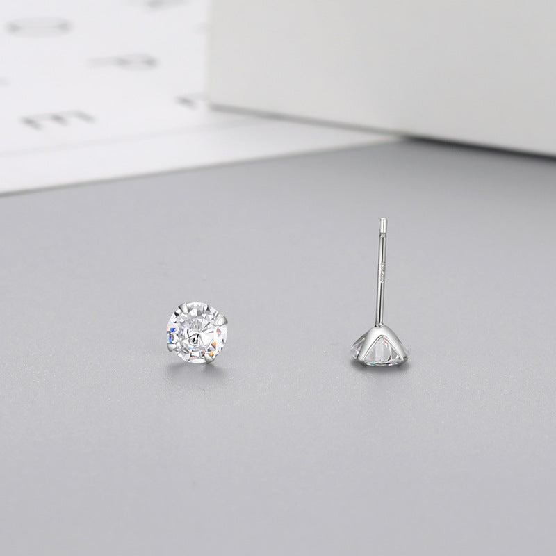 1 Pair Simple Style Round Inlay Sterling Silver Zircon Ear Studs