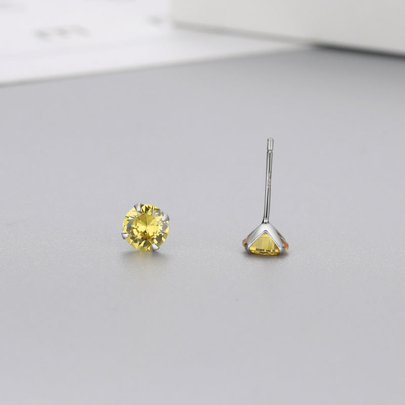 Simple Style Geometric Sterling Silver Zircon Ear Studs 1 Pair