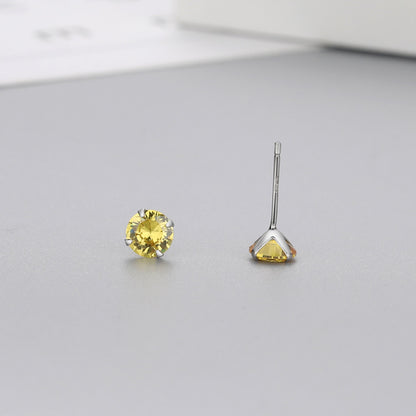 Simple Style Geometric Sterling Silver Zircon Ear Studs 1 Pair