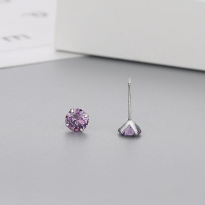 Simple Style Geometric Sterling Silver Zircon Ear Studs 1 Pair