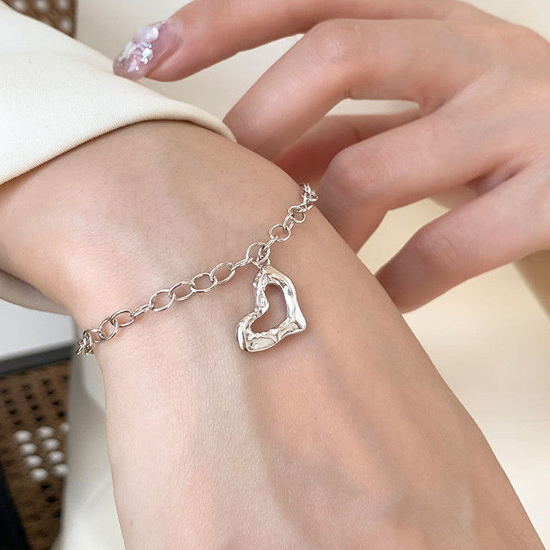 Fashion Heart Shape Alloy Titanium Steel Plating Rhinestones Artificial Pearls Women'S Bracelets