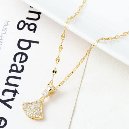 Fashion Dreamcatcher Key Ginkgo Leaf Titanium Steel Copper Gold Plated Hollow Out Inlay Zircon Pendant Necklace 1 Piece