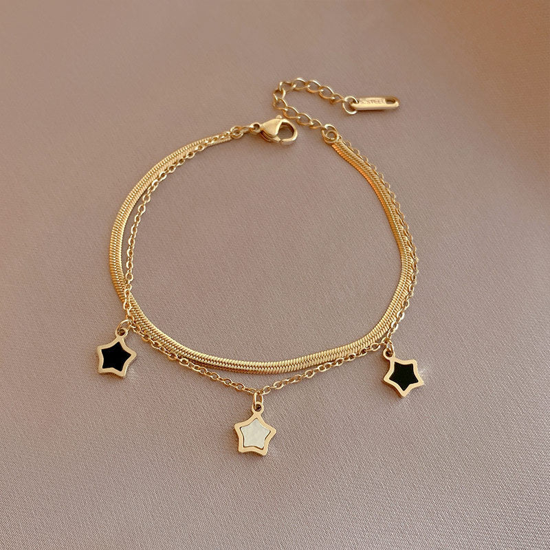 Sweet Simple Style Star Titanium Steel Enamel Plating Inlay Shell Bracelets Necklace 1 Piece