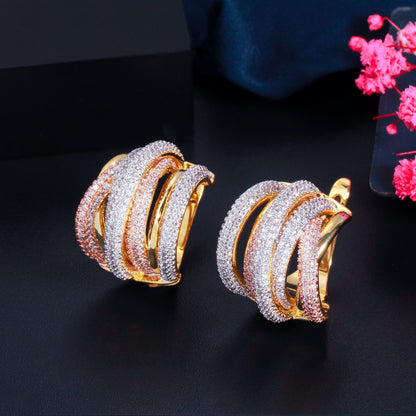 Fashion U Shape Copper Inlaid Zircon Gem Earrings