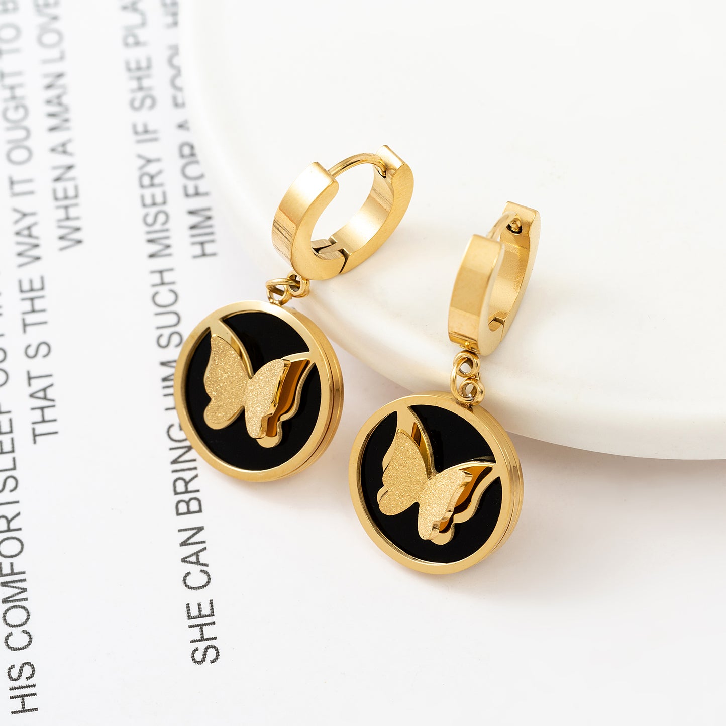 1 Pair Fashion Butterfly Polishing Plating Inlay Titanium Steel Shell Zircon Gold Plated Drop Earrings