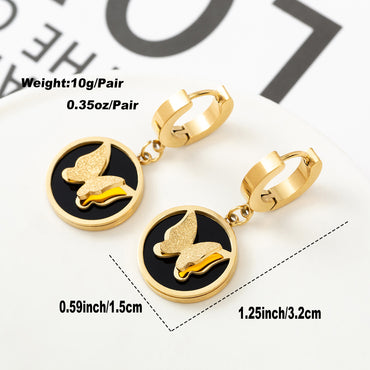 1 Pair Fashion Butterfly Polishing Plating Inlay Titanium Steel Shell Zircon Gold Plated Drop Earrings