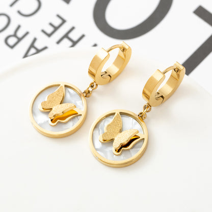 1 Pair Fashion Butterfly Polishing Plating Inlay Titanium Steel Shell Zircon Gold Plated Drop Earrings