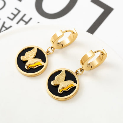 1 Pair Fashion Butterfly Polishing Plating Inlay Titanium Steel Shell Zircon Gold Plated Drop Earrings