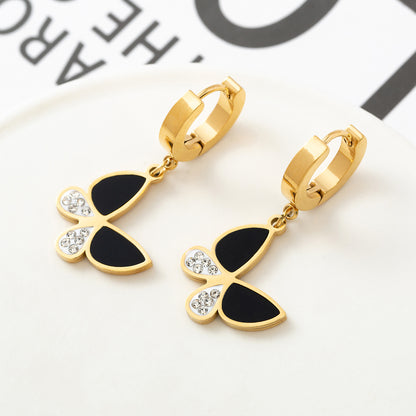 1 Pair Fashion Butterfly Polishing Plating Inlay Titanium Steel Shell Zircon Gold Plated Drop Earrings