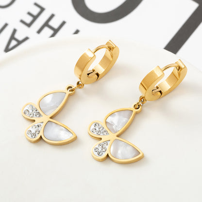 1 Pair Fashion Butterfly Polishing Plating Inlay Titanium Steel Shell Zircon Gold Plated Drop Earrings