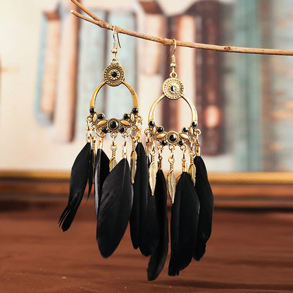 1 Pair Ethnic Style Feather Alloy Plating Women's Drop Earrings