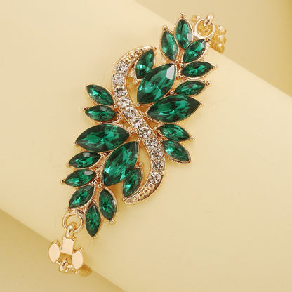 Fashion S Shape Leaf Alloy Inlay Crystal Women's Bracelets 1 Piece