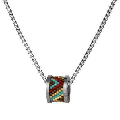 Retro Round Rainbow Titanium Steel Inlay Glass Necklace 1 Piece