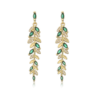 Fashion Leaves Copper Plating Inlay Zircon Drop Earrings 1 Pair