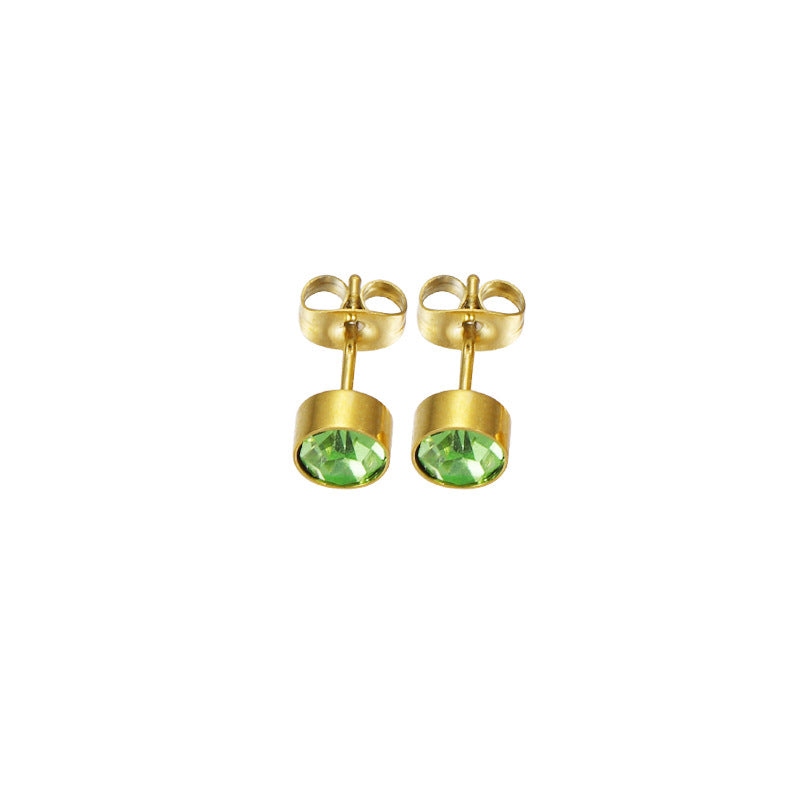 Fashion Geometric Stainless Steel Inlay Birthstone Ear Studs 1 Pair