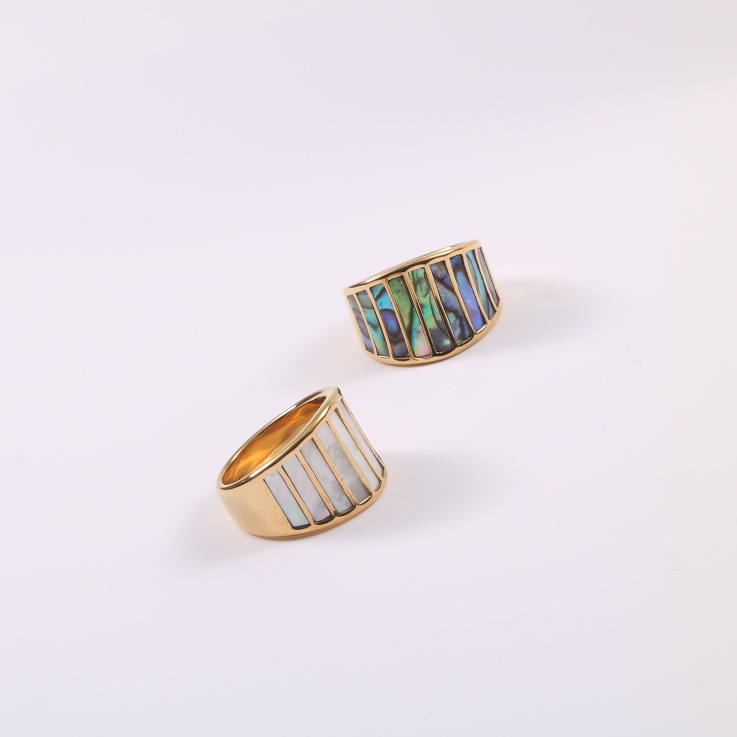 Sweet Stripe Titanium Steel Inlaid Shell Rings