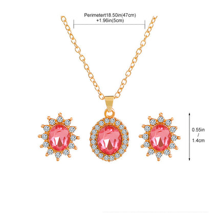 1 Set Fashion Oval Water Droplets Copper Inlay Artificial Rhinestones Zircon Women's Earrings Necklace