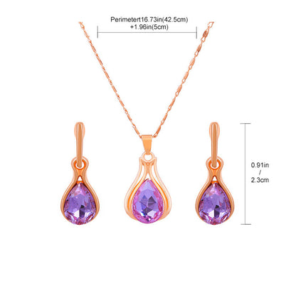 1 Set Fashion Oval Water Droplets Copper Inlay Artificial Rhinestones Zircon Women's Earrings Necklace